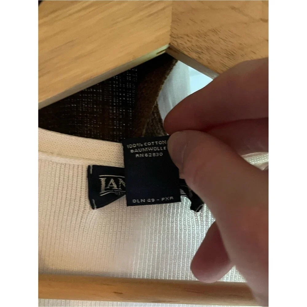 Lands' End Cream Ribbed V‑Neck Knit Top